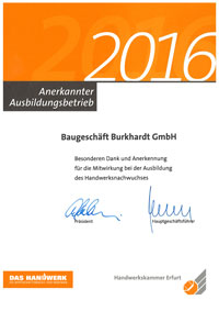 Urkunde Anerkannter Ausbildungsbetrieb